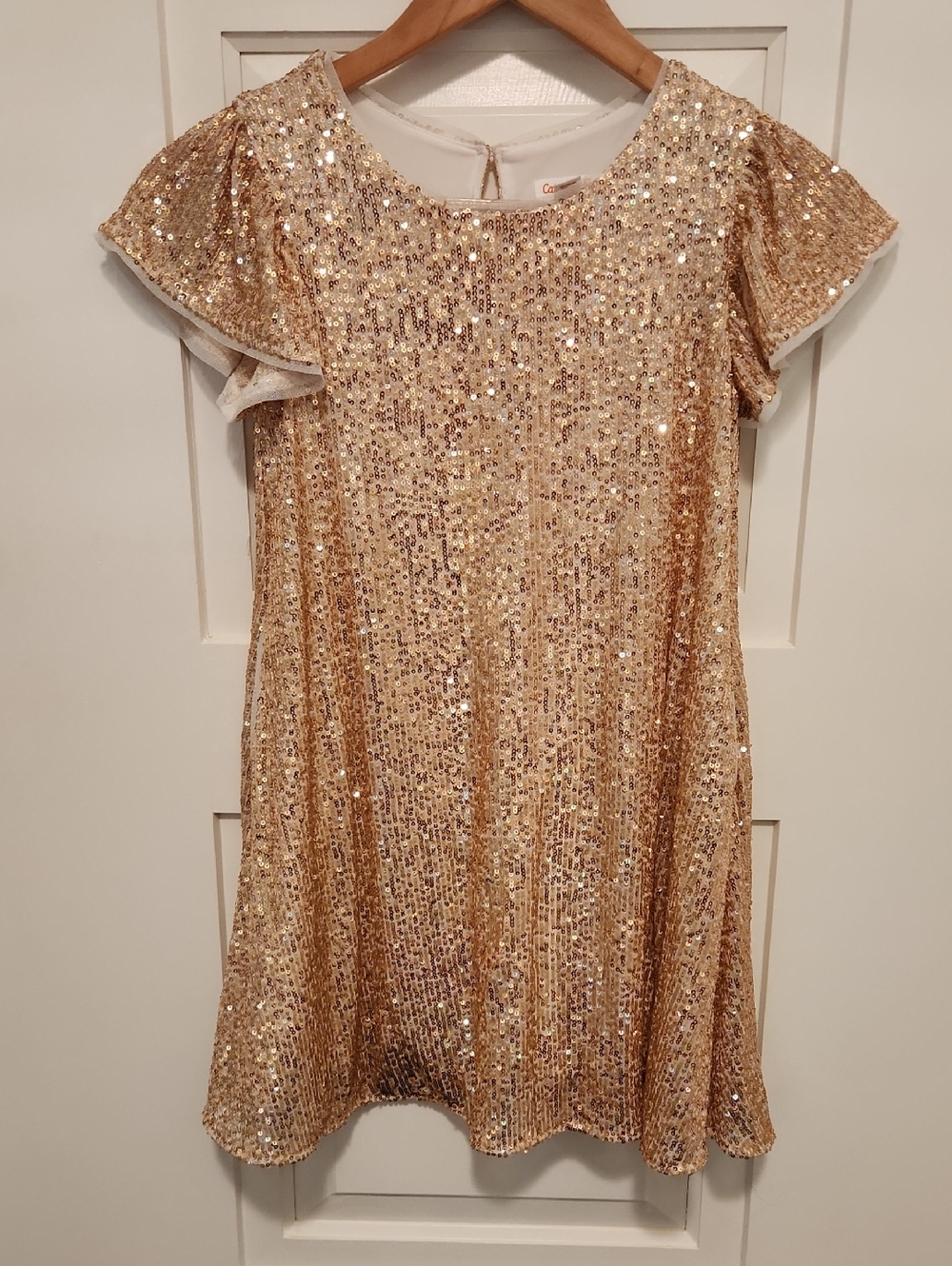 Cat & Jack Gold Sequin Flutter Sleeve Girls Dress